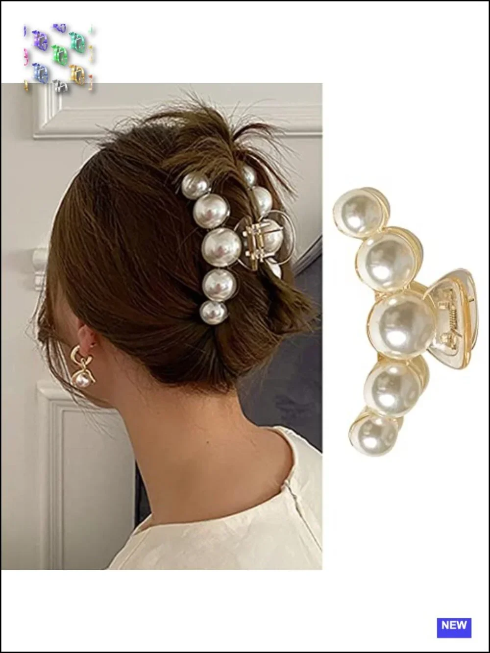 Large Pearl Hair Claw Clips for Strong Hold - Nonslip Jaw Clips for Thick/Thin